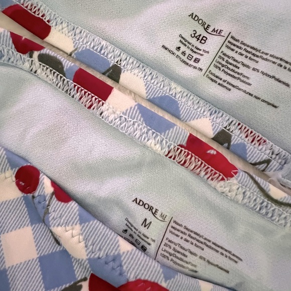 Adore Me Blue gingham with cherries bikini M 34B - Picture 3 of 4